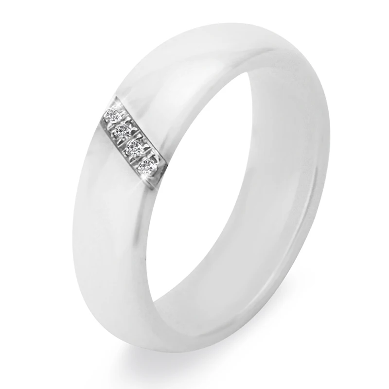 6mm Womens Ring Ceramic Classic Black White Smooth India Stone Crystal Jewelry Fashion Wedding Engagement