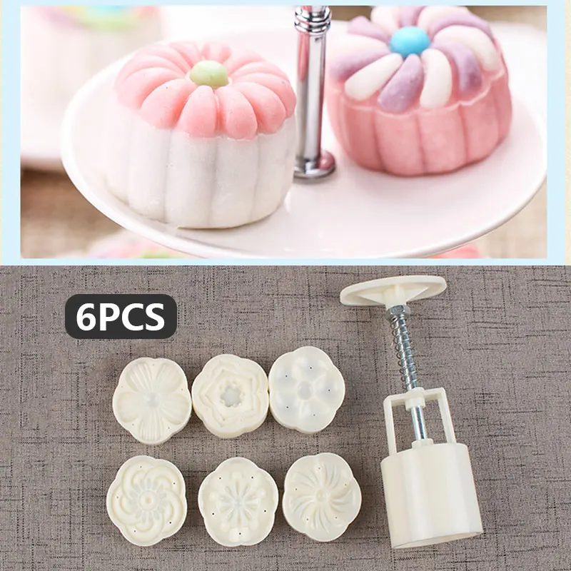 

6 Style Stamps 50g Chinese Moon Cake Mold Creative Cookie Cutters Pineapple Cake Mold Economic Flowers Pattern Mooncake Tool