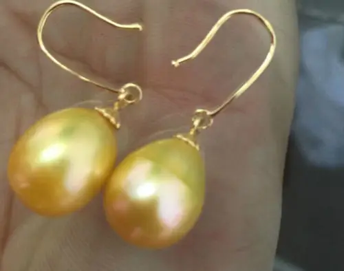 

charming A pair of AAA 10-12mm south sea gold pearl earring14k/20 Yellow Gold