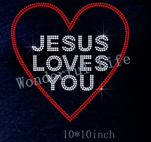 Strass A Repasser Sur Motif Jesus Love You Avec Dessin D Image De Cœur Rouge Livraison Gratuite Aliexpress