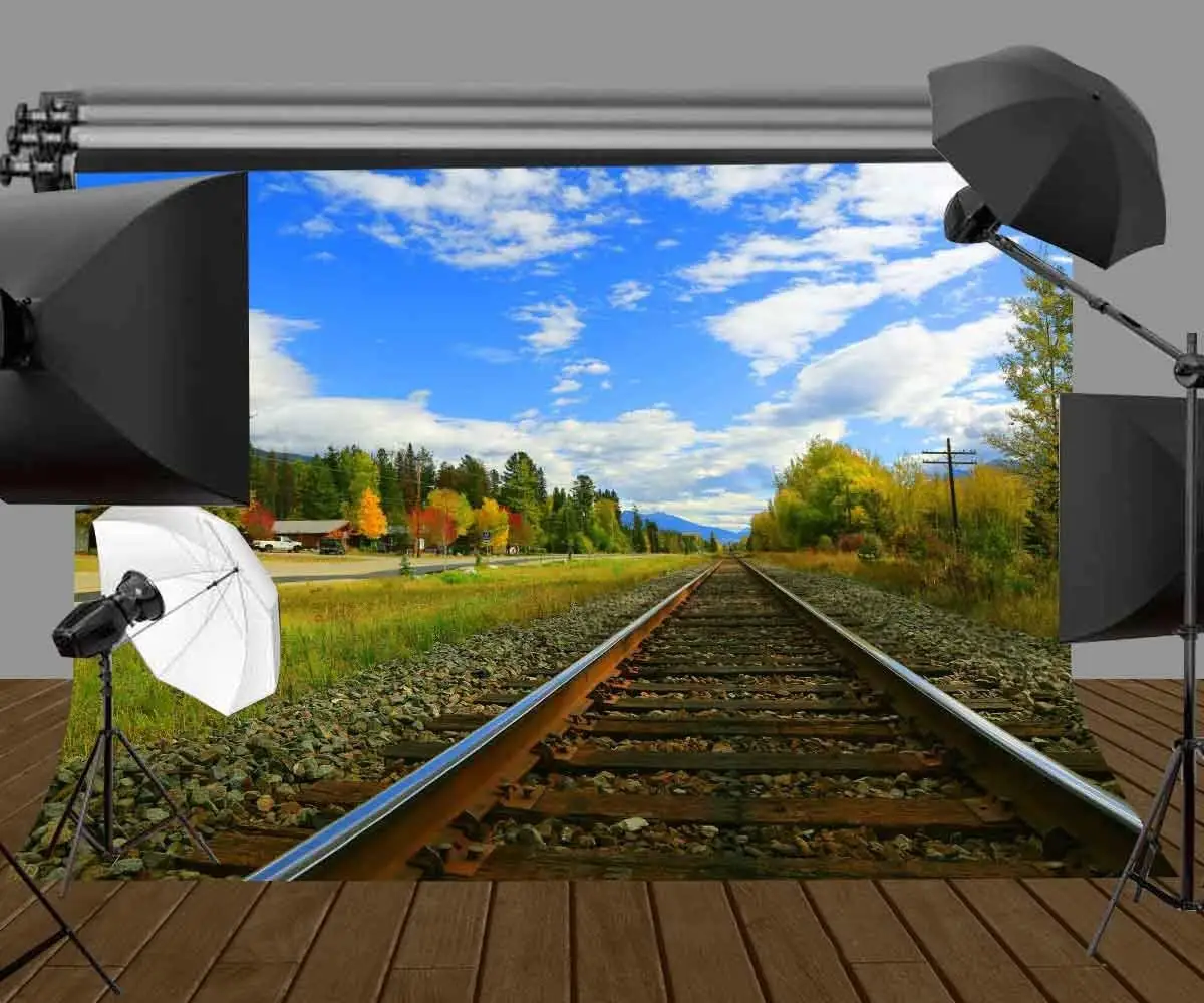 7x5ft Backdrop Empty Railroad Tracks Backdrop Green Trees and Grasses Photography Background Studio Props 7x5ft Backdrop Empty Railroad Tracks Backdrop Green Trees and Grasses Photography Background Studio Props