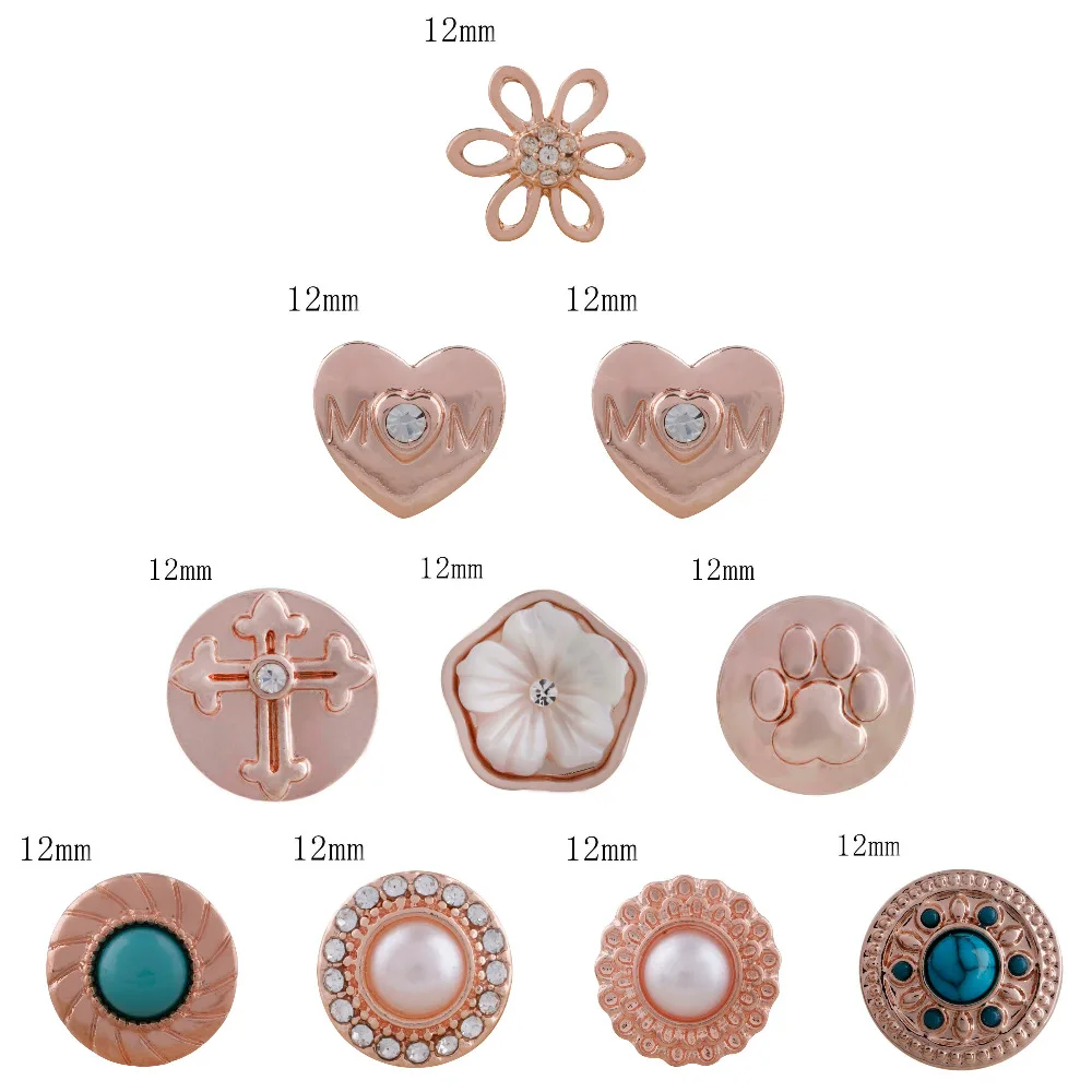 

10pcs/lot 12mm Rose Gold Accessories Mini Snap Button beads for Snap Jewelry Fashion Earrings for women Mother's Day Gift