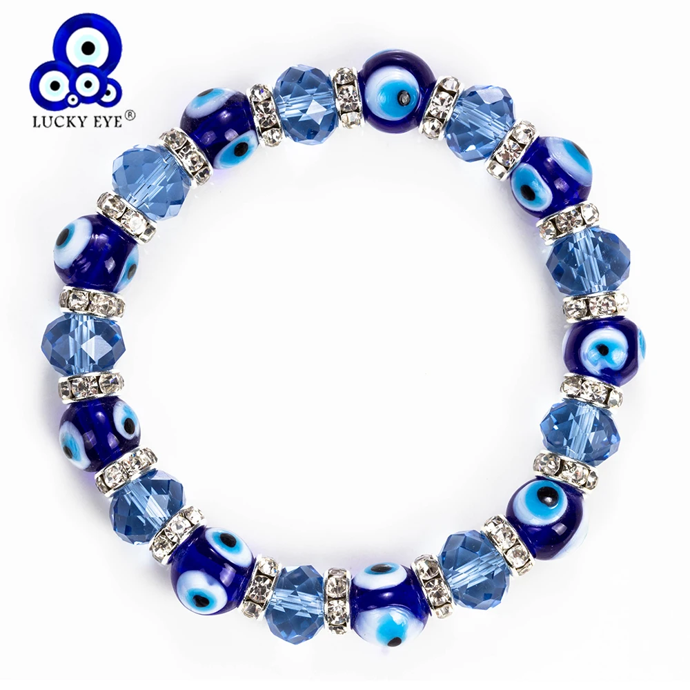 Lucky Eye Glass Beaded Bracelet Crystal Evil Eye Bracelet For Women Men Bracelet Fashion Jewelry Adjustable EY5226