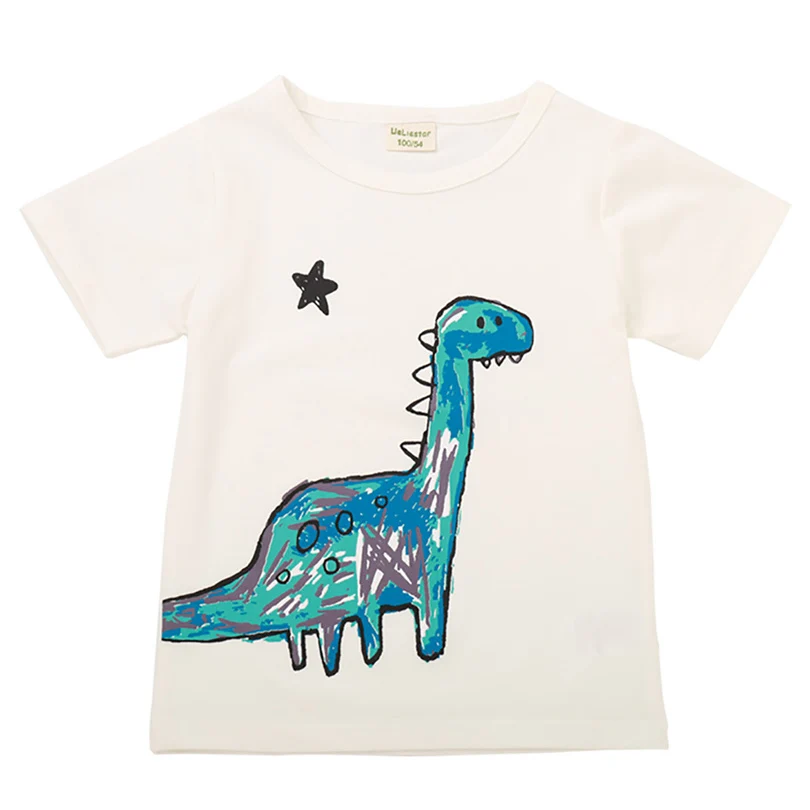 Летняя детская футболка для мальчиков футболки для маленьких девочек с короткими рукавами и принтом машины детская футболка из хлопка футболки с круглым вырезом для девочек, одежда с изображением животных