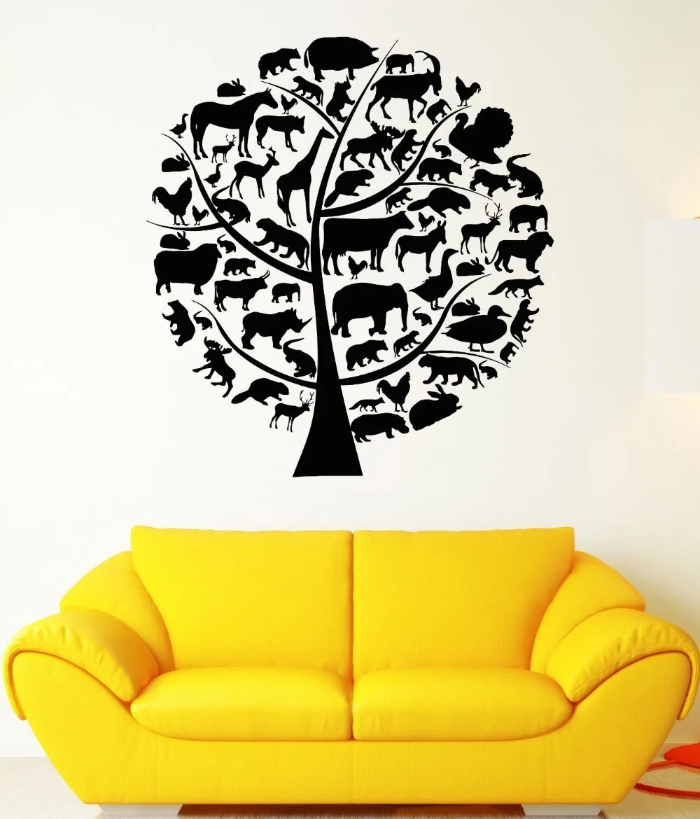 

New Vinyl Wall Stickers Animal Tree Mural Home Decor Decals Tree Animal Nature Elephant Giraffe Mural Vinyl Decal GW-150