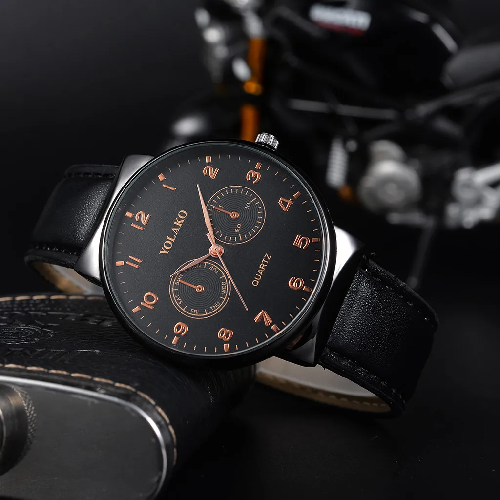 

YOLAKO Men's Casual Quartz Leather Band Newv Strap Watch Analog Wrist Watch formal Business Leisure Party decoration Gift for