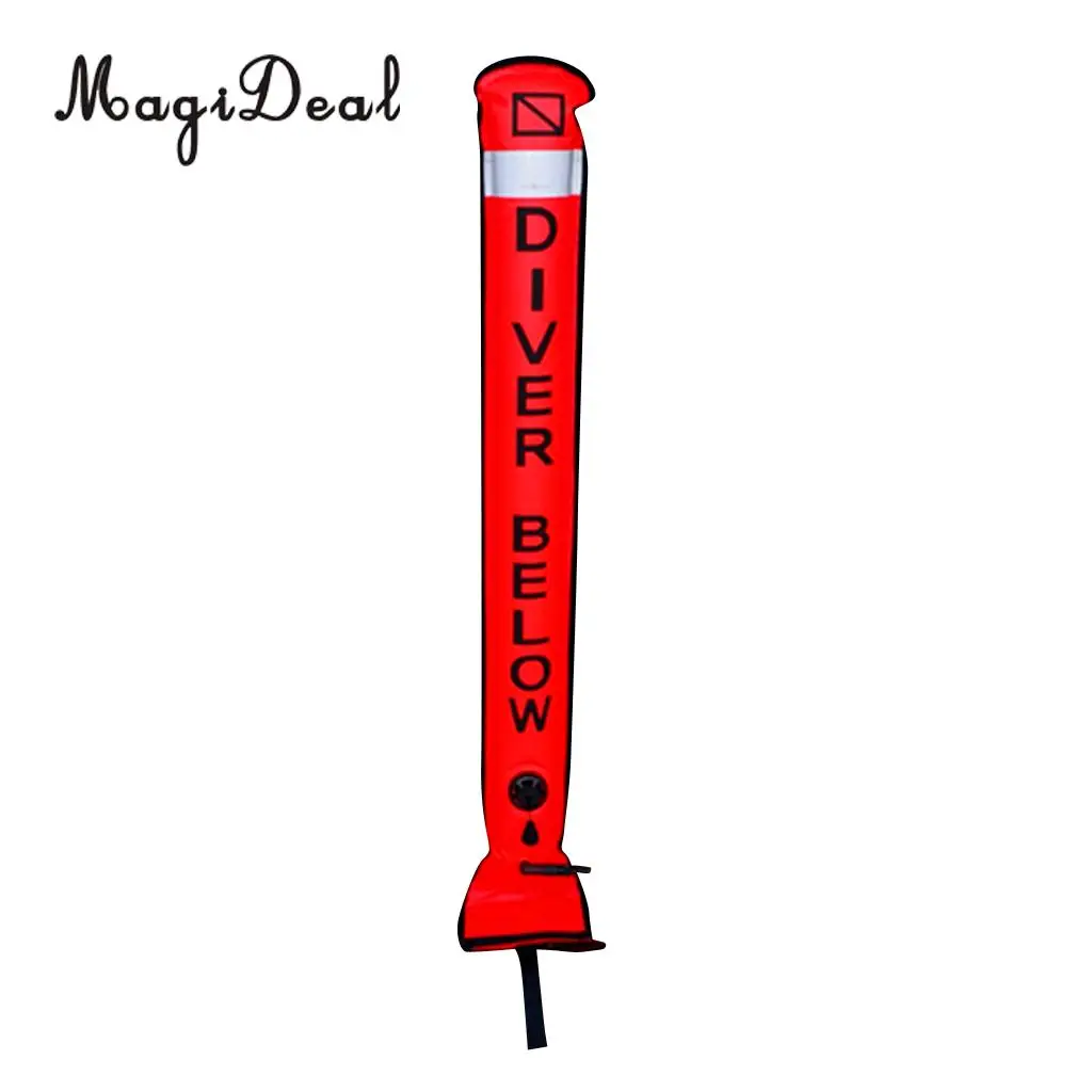 MagiDeal 4ft Reflective Inflatable Safety Sausage (SMB Surface Marker Buoy) Diver Below Signal Tube for Underwater Scuba Diving