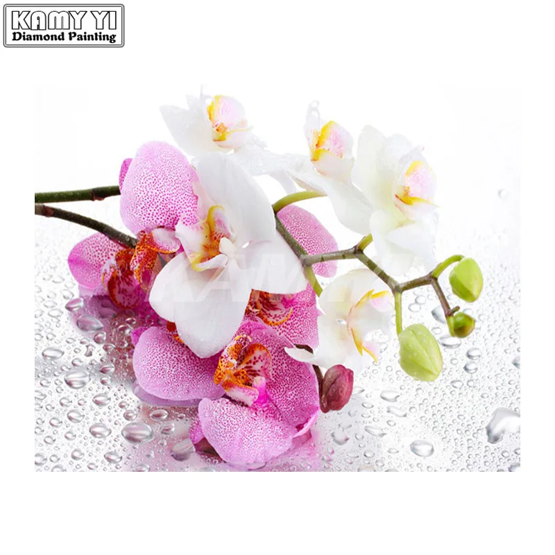 5D DIY diamond embroidery pink orchid diamond painting Cross Stitch full drill Rhinestone mosaic home decoration gift_