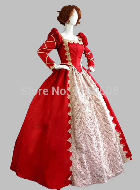 

Victorian Period Dress Red Princess Corset Bodice Ball Gown Reenactment Clothing