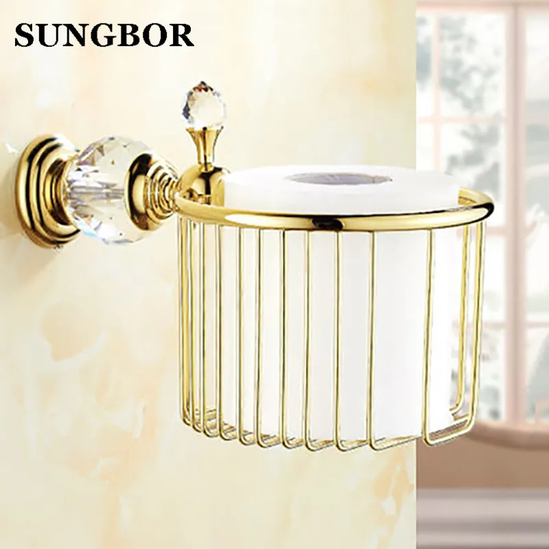 Buy European Style Crystal Gold Brass Holder Paper Towels Basket Toilet Paper