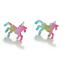 Модная разноцветная блестящая мультяшная серьга с единорогом, блестящие серьги-гвоздики для женщин и девочек, вечерние ювелирные изделия в виде животных, подарок для украшения своими руками