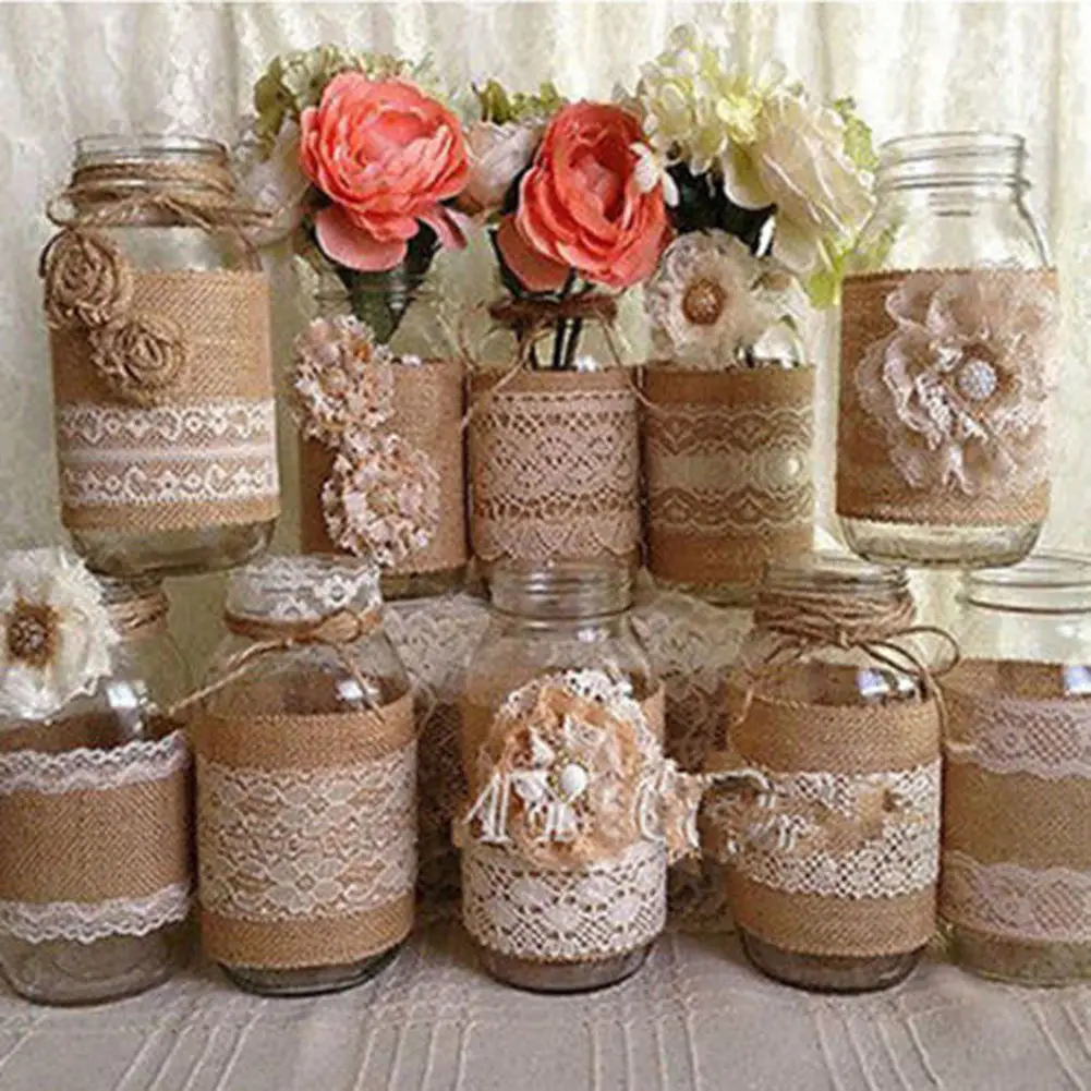2 м x 5 см Hessian Таблица бегунов Hessian рулон ткани мешковины джута деревенский свадьба
