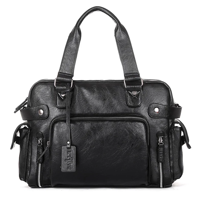 Высокое качество, мужские дизайнерские дорожные сумки, багаж, 14 дюймов, сумка для ноутбука, вместительная сумка на плечо, Повседневная сумка из искусственной кожи - Цвет: black