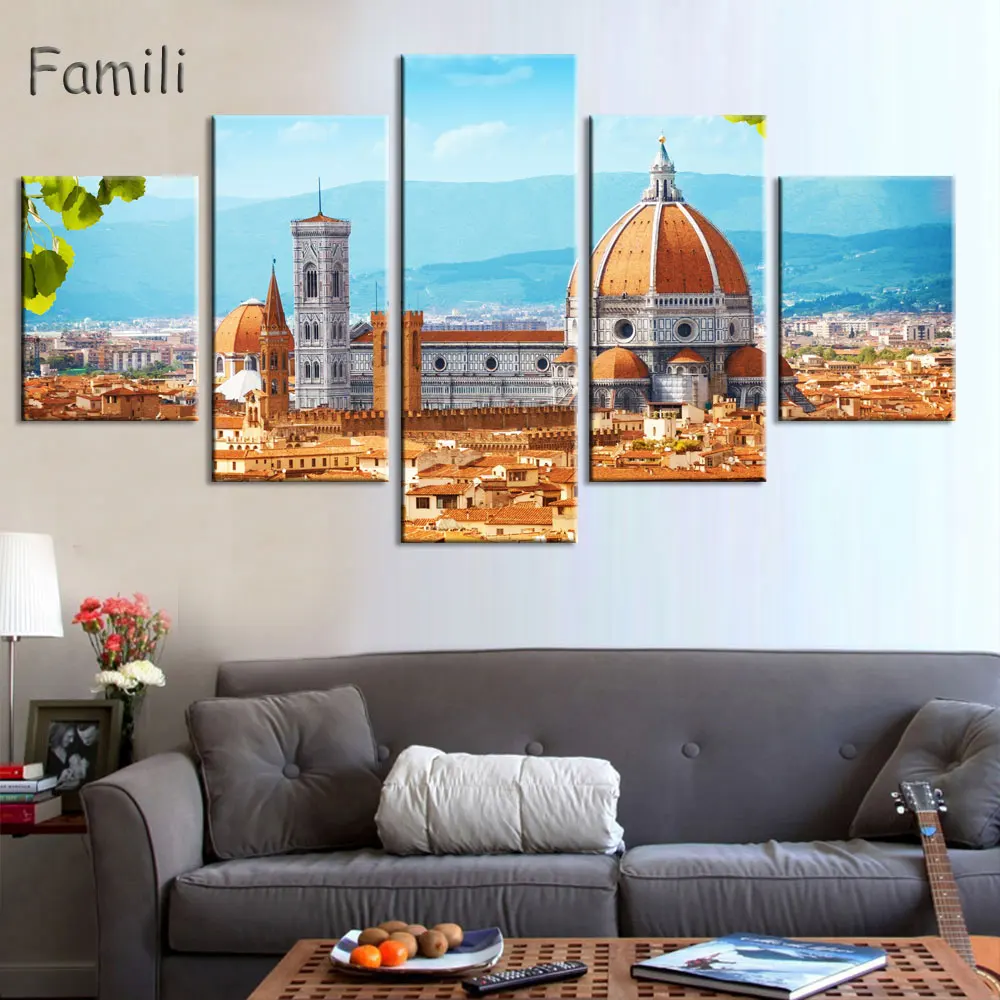 Nightlight In Italy Canvas Painting Wall Art Landscape 5 Pieces Prints