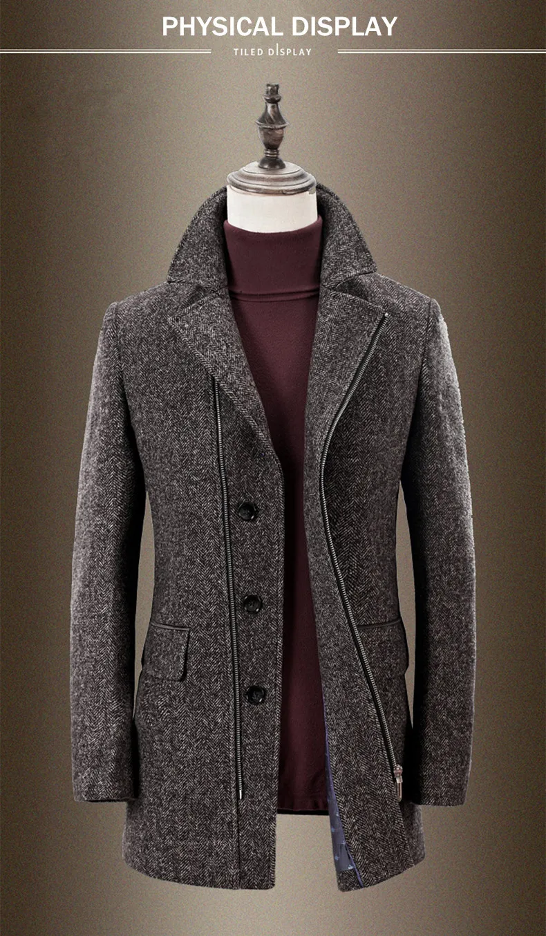 WOLF ZONE зимнее шерстяное ветронепроницаемое пальто для мужчин бизнес повседневное длинное Мужское пальто мужской брендовый приталенный Тренч куртка одежда