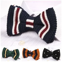 Полосатый Вязаный Галстук-бабочка в горошек, мужская и женская вязаная бабочка, регулируемый галстук-бабочка, двухслойный галстук, дизайнерский трикотажный галстук-бабочка