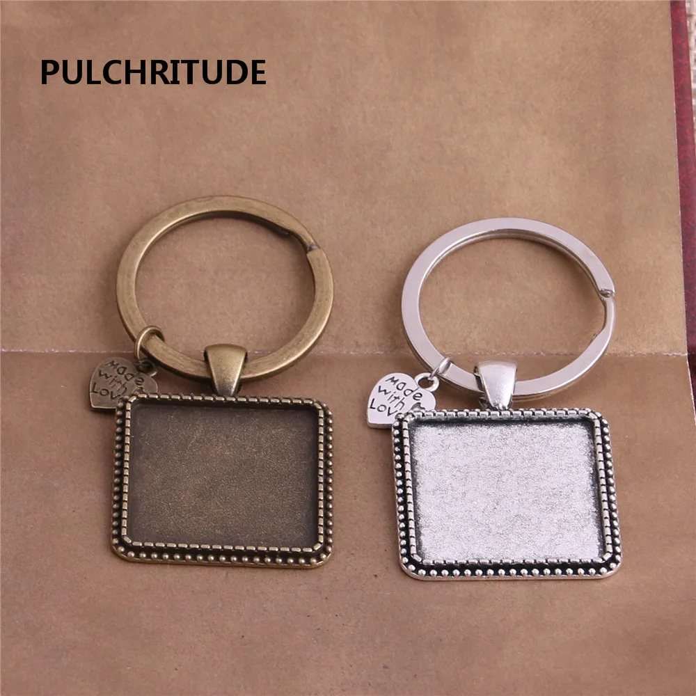 

PULCHRITUDE 5 pcs/lot Metal Antique Silver Bronze Heart Charm Fit 25*25mm Cabochon Set Key Chain Jewelry Making Diy C0333