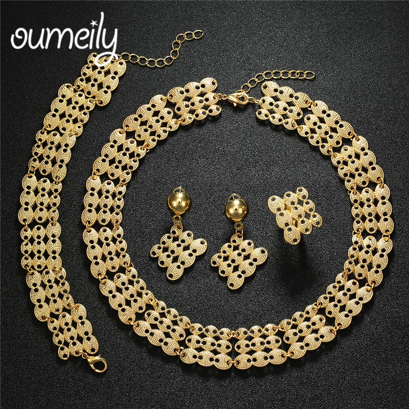 OUMEILY Fashion Dubai African Jewelry Set Nigerian Wedding Jewelry Set For Women Brides Gold Color Indian Jewellery Set