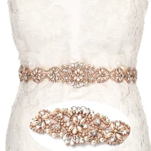 YANSTAR Bridal Rhinestone Wedding Belts Rose Gold Crystal Iron On Ribbons With Box For Bridal Gowns
