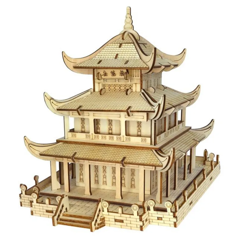 DIY 3D деревянные головоломки Yueyang башня Искусство ремесло Домашний Декор подарок ребенку на день рождения Детская развивающая игрушка деревянная модель головоломки