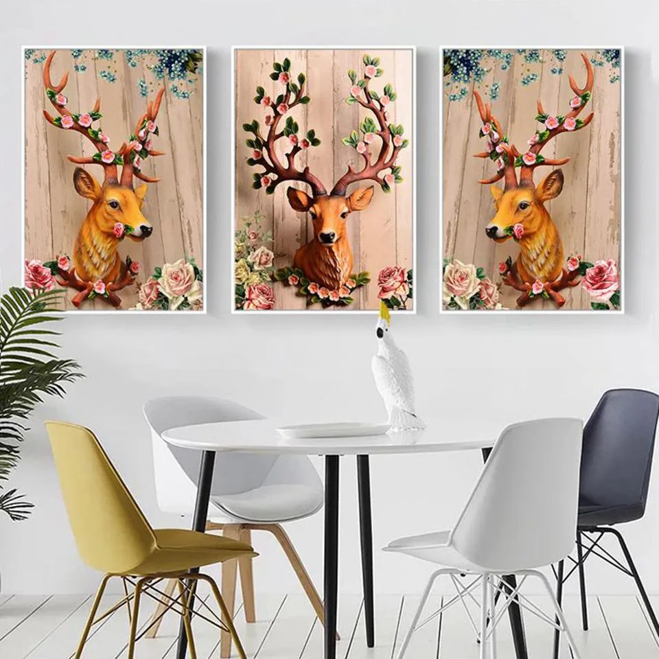 Fashion-Nordic-A4-Art-Prints-Deer-Head-Flowers-Poster-Hippie-Wall-Pictures-Elk-Animals-Roses-Canvas