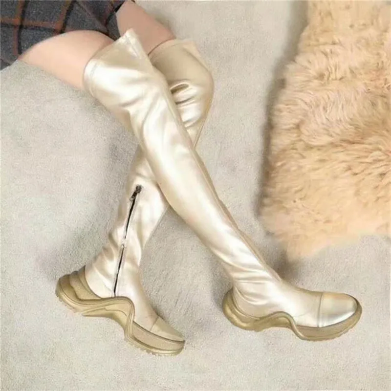 Le Cuisse Slouch Bout As Sneaker Sexy Slim Rond Décontractées 2018 Mode Femmes Nouveau Haute Plat Zipper as De Up Chaussures Pic Sur Bottes Avec Pic Genou RvHwqX