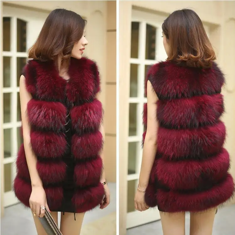 Fashionable Laides Natural Raccoon Fur vest women's real fur and leather gilet autumn winter waistcoat