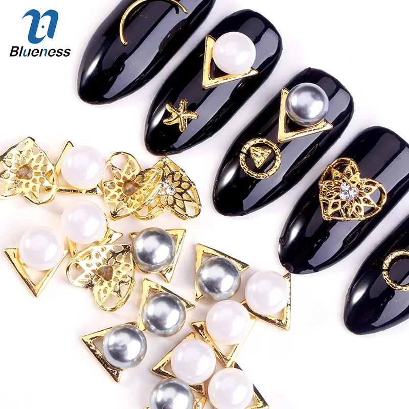 

Blueness 10Pcs/Lot Charms Pearl Rhinestones Nails Art Decorations Manciure UV Gel 3D Nails Drill Strass Studs Metal Supplies
