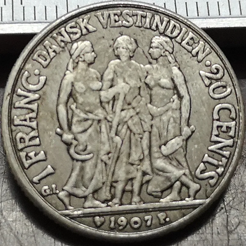 1907 датский Западно-индийский 40 центов/1 Франк-Фредерик VII Посеребренная копия монеты