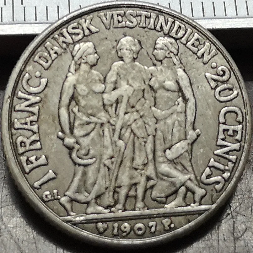 

1907 Danish West Indies 40 Cents/ 1 Francs-Frederik VIII Silver Plated Coin Copy
