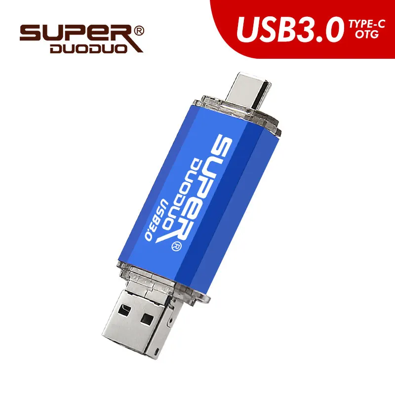 2 в 1 type-C флеш-накопитель usb 3,0 32 Гб 64 Гб 128 ГБ флеш-накопитель usb накопитель оригинальная Емкость Флешки высокое количество u-диск - Цвет: blue