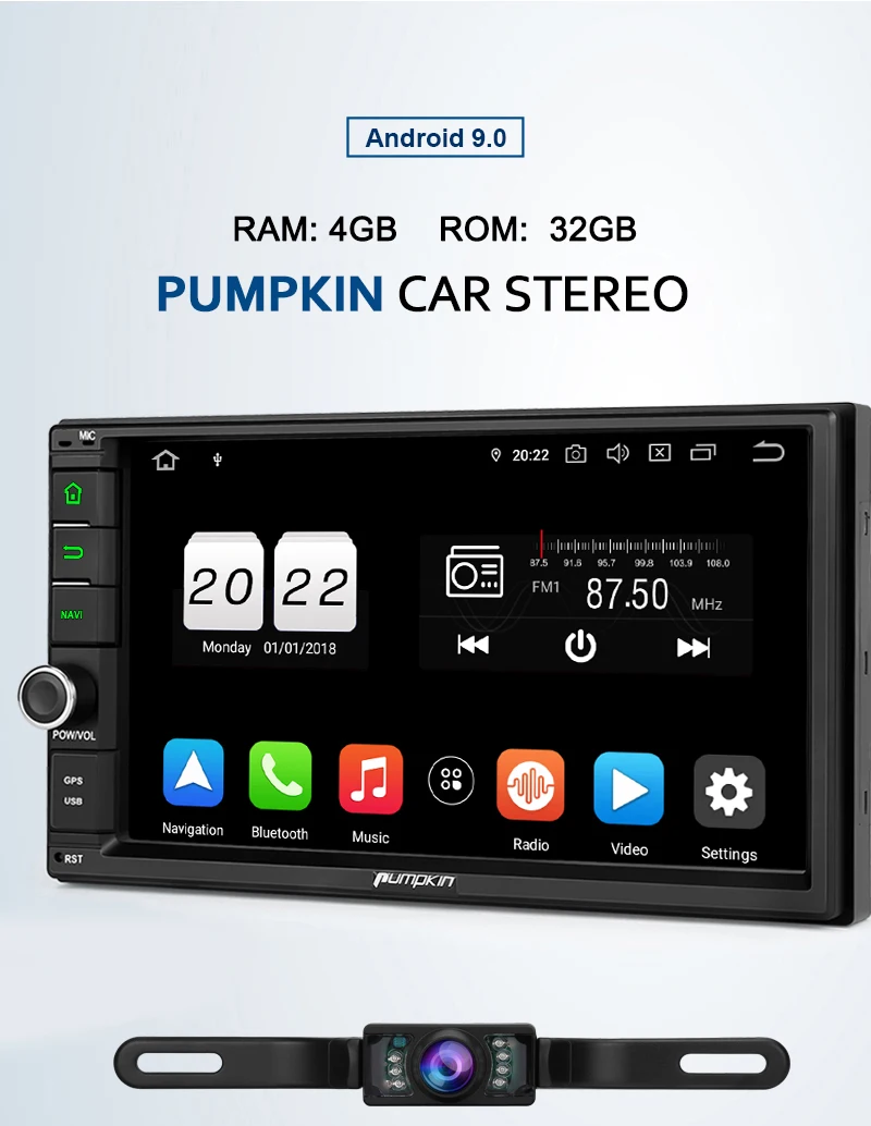 Sale Pumpkin 4GB RAM 32GB ROM 2 Din7"Android 9.0 Universal Car Radio No DVD Player GPS Navigation Stereo Wifi Bluetooth DAB+ Headunit 1