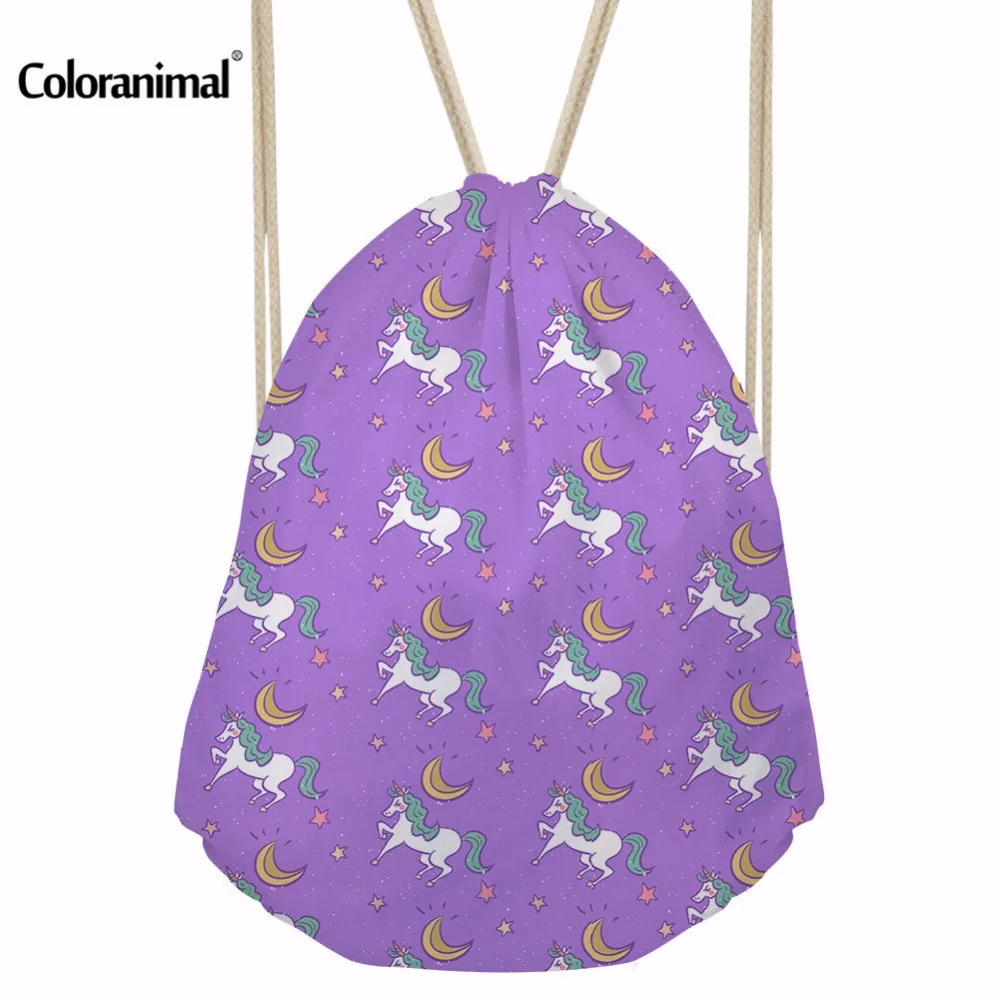 Coloranimal Horse Backpack Women Small Casual Cartoon Cute Rainbow Pattern Sack Bags Woman Children Teen Girl Drawstring Bags