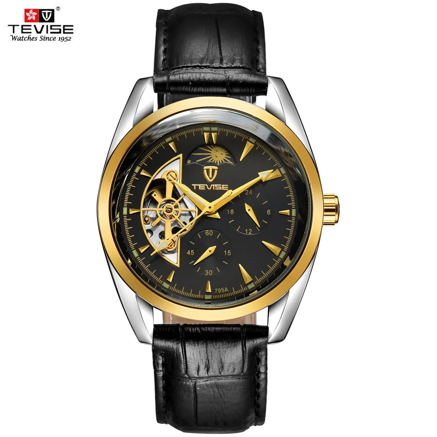TEVISE автоматические механические часы Для мужчин Tourbillon Водонепроницаемый и