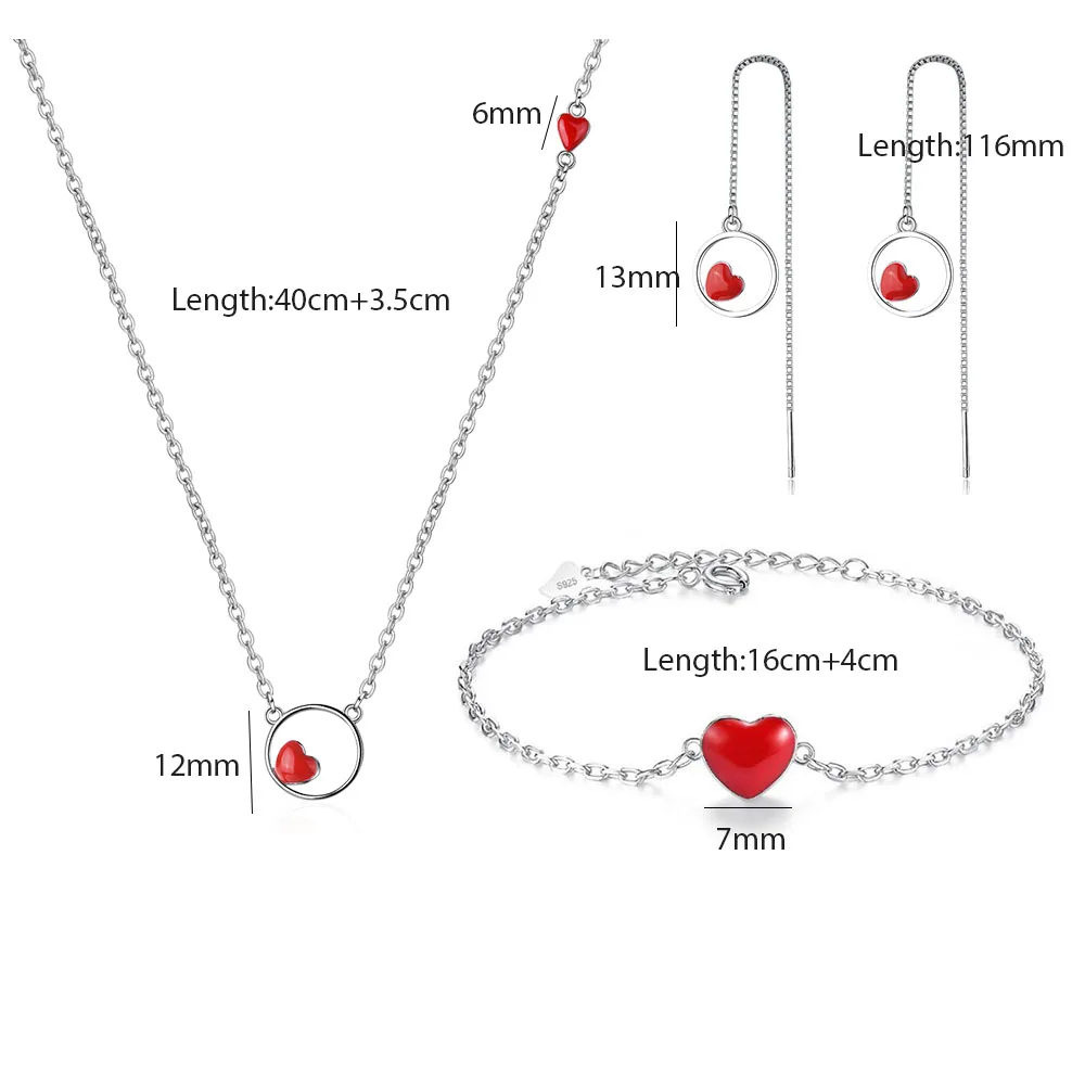 ANENJERY простые 925 пробы Серебряные Ювелирные наборы 4 стиля ожерелье Красное сердце+ серьги+ браслет для женщин подарок для девушки - Окраска металла: S-N309S-E773S-B130