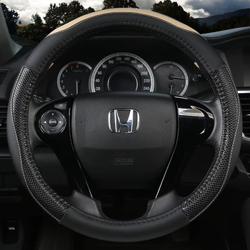 

KKYSYELVA Black Car Sport Steering Wheel Cover Leather Auto Steering Covers Universal 38CM wheel covers Car Inter Accessories