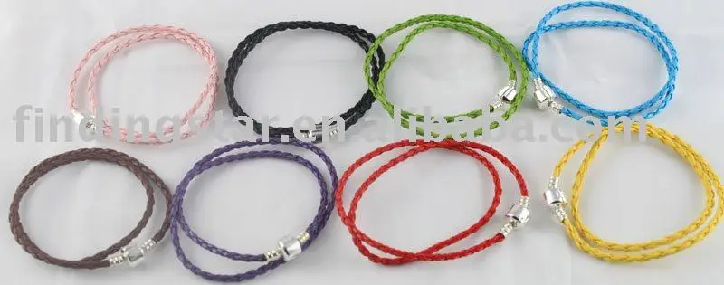 

10PCS MIXED COLOURS LEATHER DOUBLE BRACELETS FIT BEAD CHARM #19952