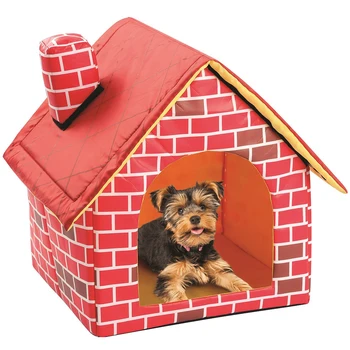 

Cat Puppy Home Portable Red Brick Pet Dog House Warm And Cozy Cat Bed Dog Kennel House For Pets Animals Removable Travel House