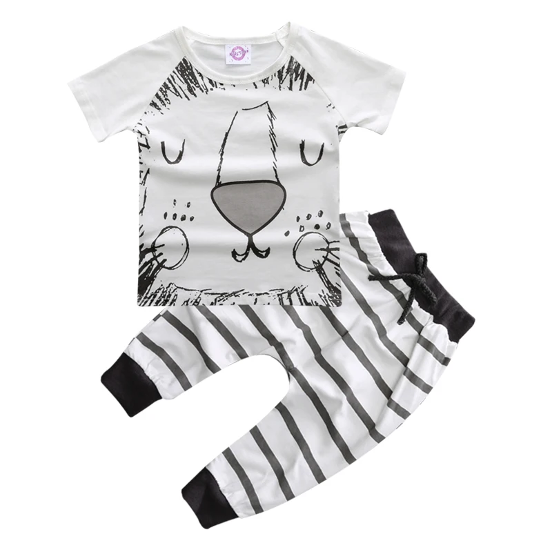 Г. Летняя одежда для малышей, комплекты одежды хлопковая одежда для мальчиков с короткими рукавами с изображением маленьких монстров и львов, комплект из 2 предметов SY126 - Цвет: as picture