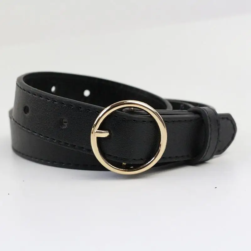 

Charm Vintage fashion women belt Solid round shape buckle classic black waist belt Casual metal leather female long belts 2019