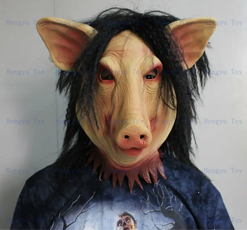 

New Movie Costume Accessory Pig Saw Mask with Hair Economy