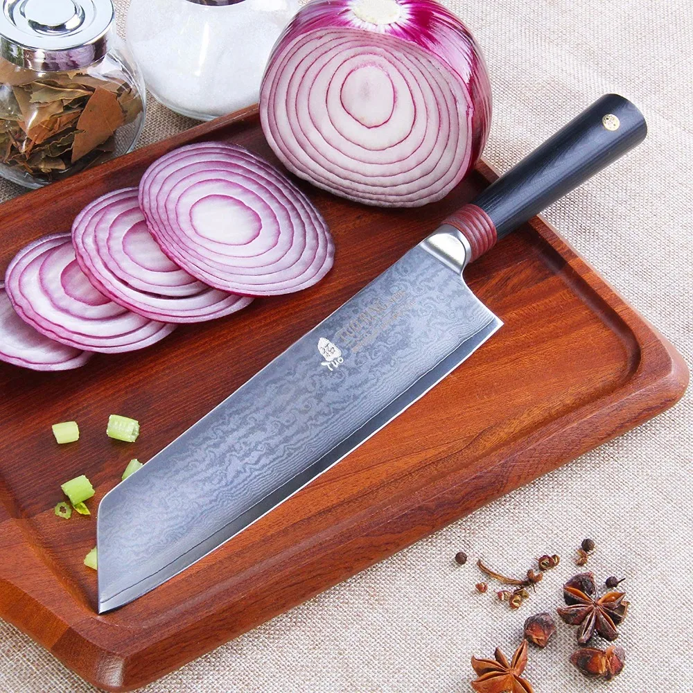 TUO столовые приборы нож киритсуке японский AUS 10 дамасский кухонный Nakiri узор розы