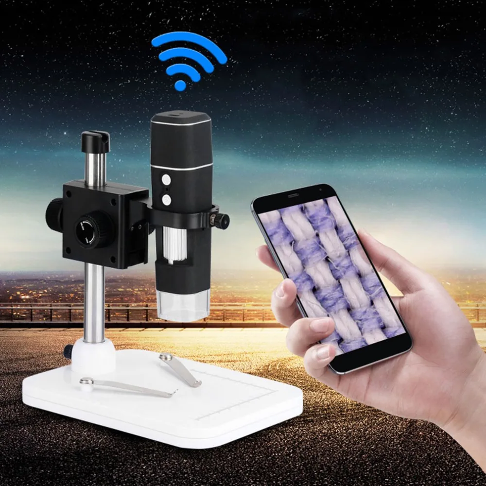 

Wi-Fi Digital Microscope With Adjustable Microscope Stand 8 LED Light Manual Focus Adjustment 500x Magnification no battery