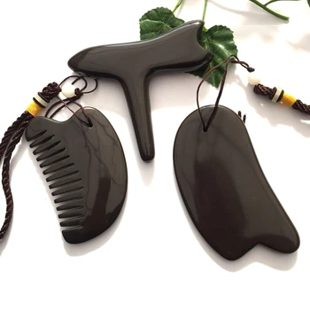 

3pcs/lot Sibin bian stone T shaped 100% Natural black bian stone body face Massager Gua sha scrape guasha plate acupoint massage