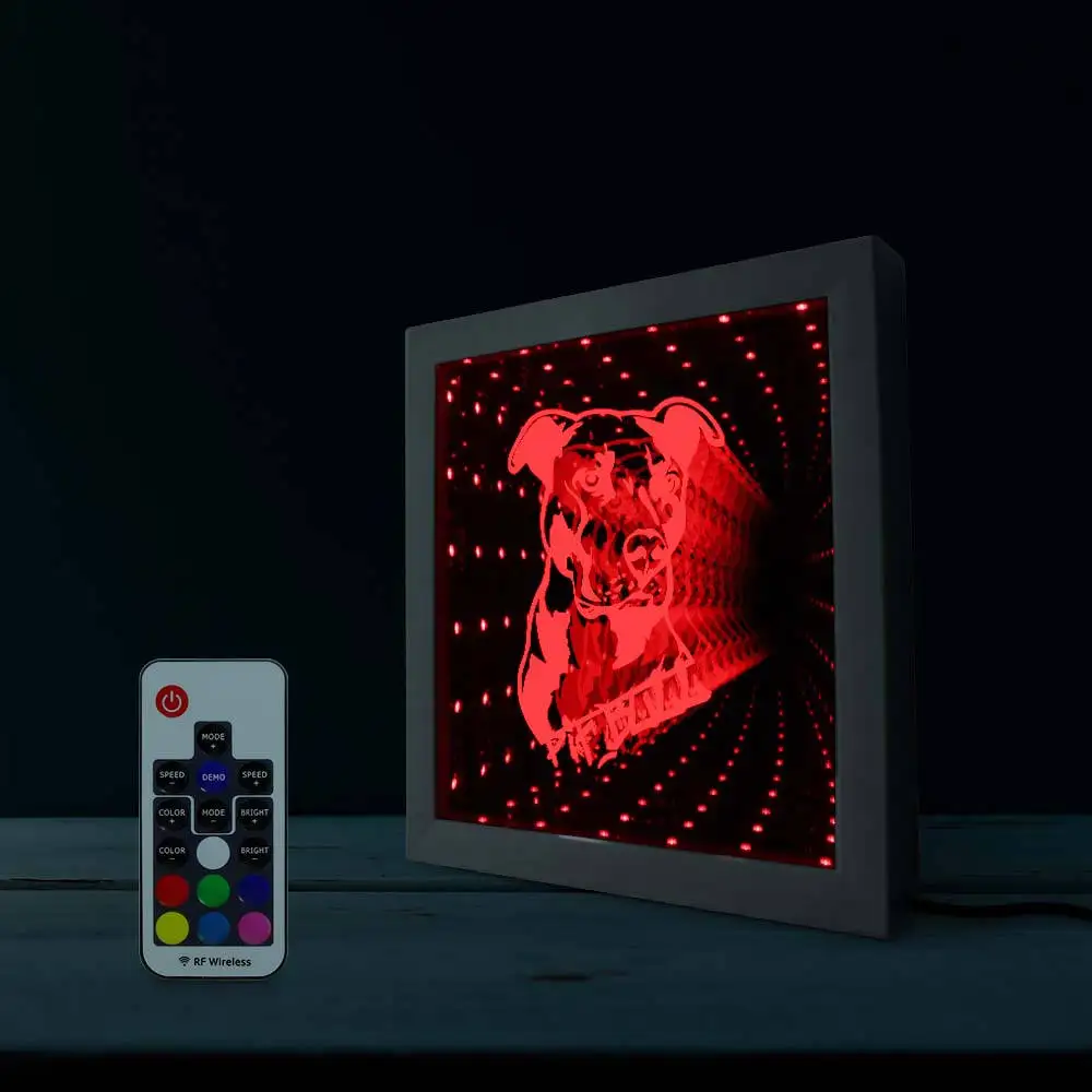 Питбултерьер Бесконечность деревянная рама для зеркала Собака Щенок 3D Настенный