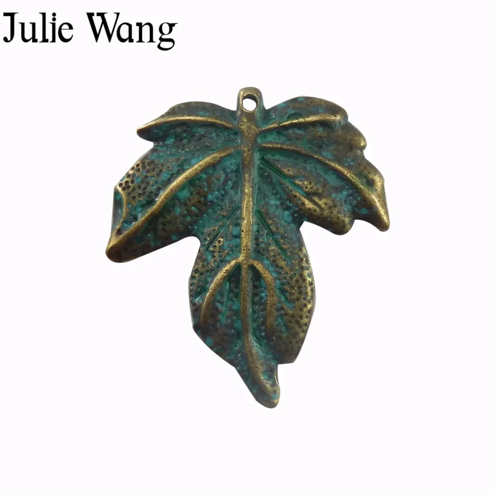 

Julie Wang 5pcs Alloy Antique Green Bronze Big Leaves Charm Alloy Plated Necklace Pendants Jewelry Making Bracelet Accessories