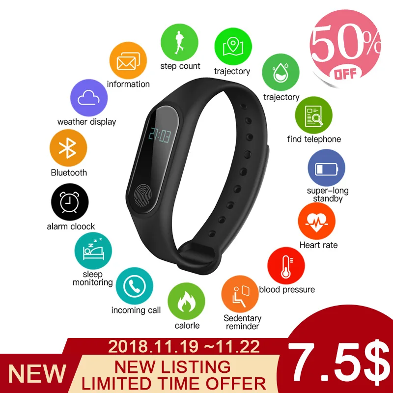 

2018 new smart watch men for Android IOS Heart rate Pedometer watch waterproof sport watch for men digital watches PK mi band 2