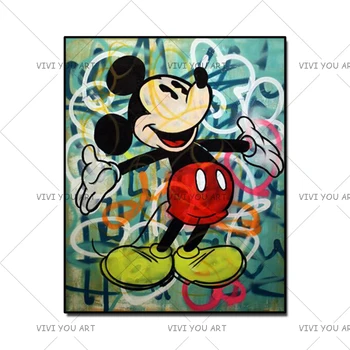 

New Arrival 100% Handmade Mickey Mouse Art Canvas Painting Wall Pictures For Bedroom Modern Home Decor