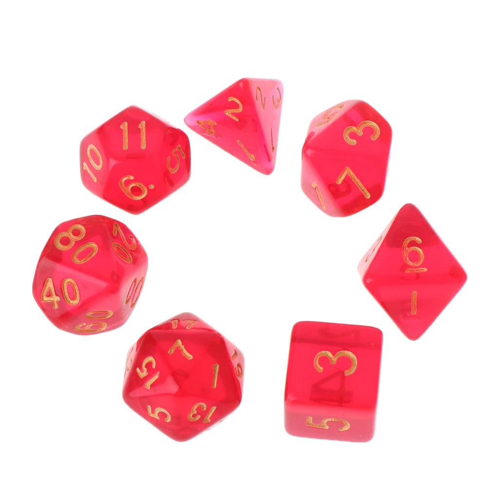 

7pcs Transparent Sided Dice D4 D6 D8 D10 D12 D20 For Dungeons & Dragon RPG Poly Table Board Game Set