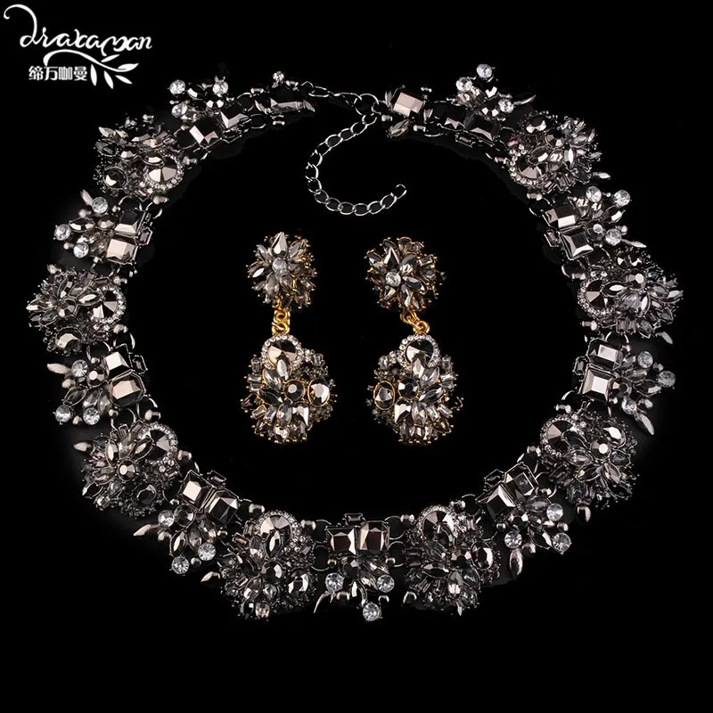 Dvacaman Роскошные Femme Bijoux Кристалл цветок Индийская Свадьба Ювелирные наборы для женщин себе ожерелье и серьги аксессуары A31